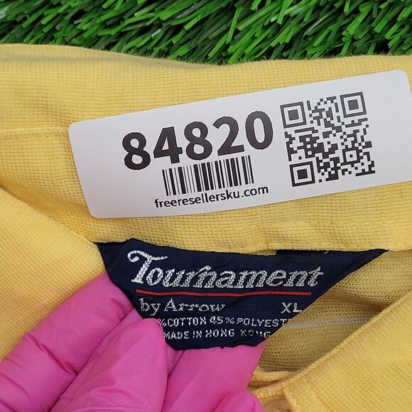 Vintage 90s MOD Striped Polo Shirt XL 22x28 Yellow White - Picture 5 of 12